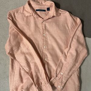 100% linen Perry Ellis long-sleeve light pink coral summer button-up